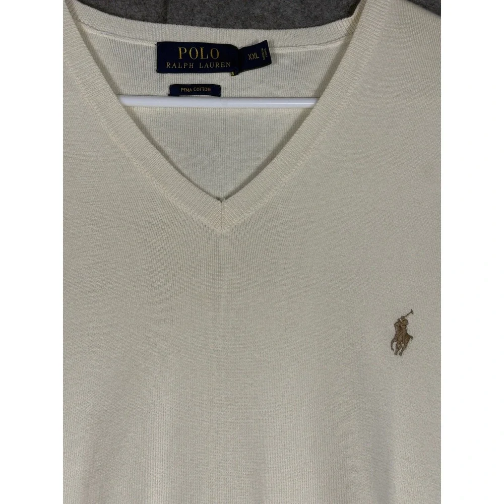 Polo Ralph Lauren Mens XXL Pima Cotton V-Neck Sweater Vest Cream Off White Pony